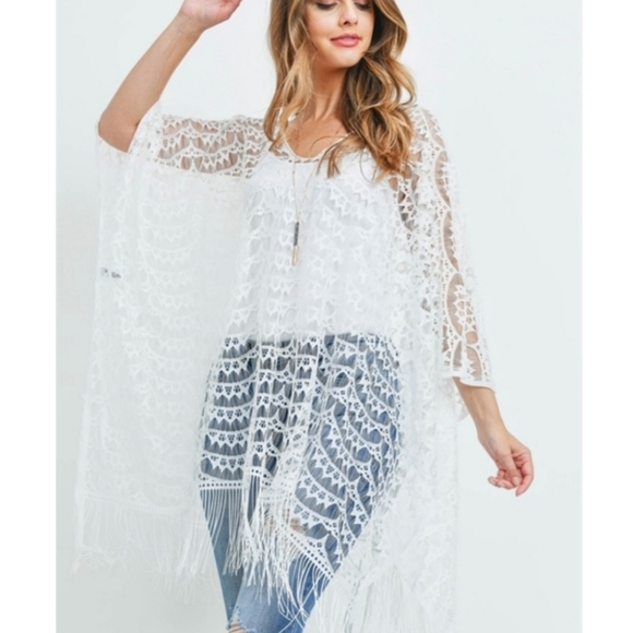 Lace Kimono Top One Size Fits Most - White - Picture 2 of 3